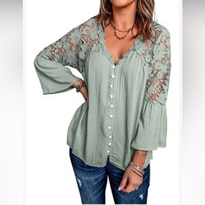 2 for $10 New Mint Green crochet button down top